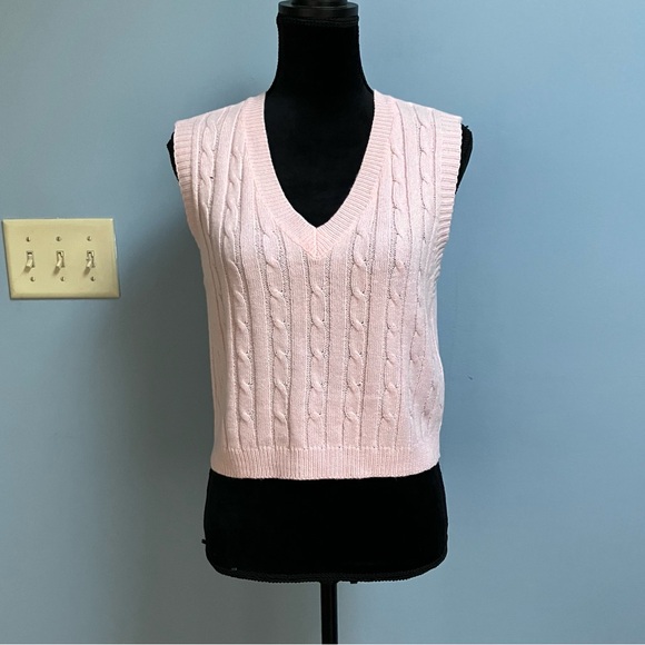 Jolie & Joy Pale Ballet Pink Cable Knit V-Neck Sweater Vest XL Clueless Preppy - Picture 1 of 7